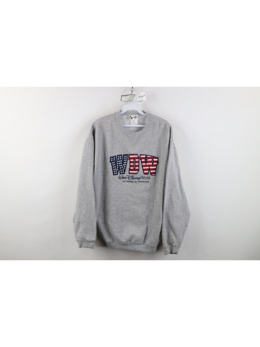 Vintage 90s Walt Disney World Crewneck Sweatshirt Mens Size M Heather Gray Flag
